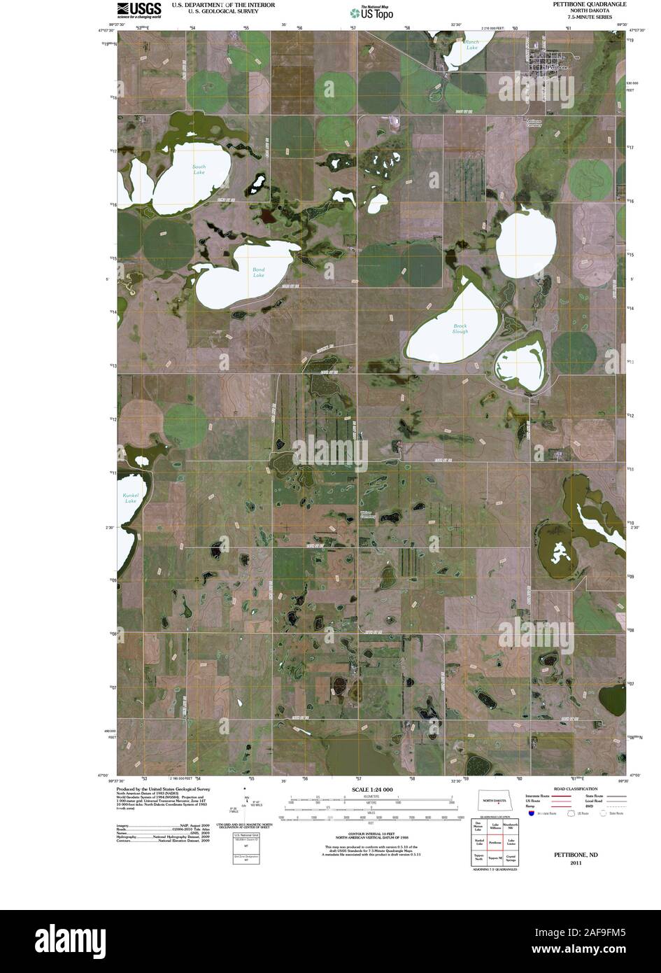Carte TOPO USGS LE DAKOTA ND Pettibone 20110329 Restauration TM Banque D'Images