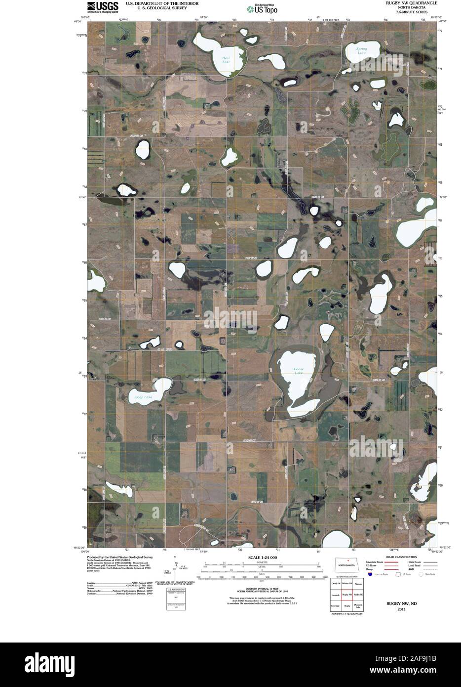 Carte TOPO USGS LE DAKOTA ND Rugby SW 20110411 Restauration TM Banque D'Images