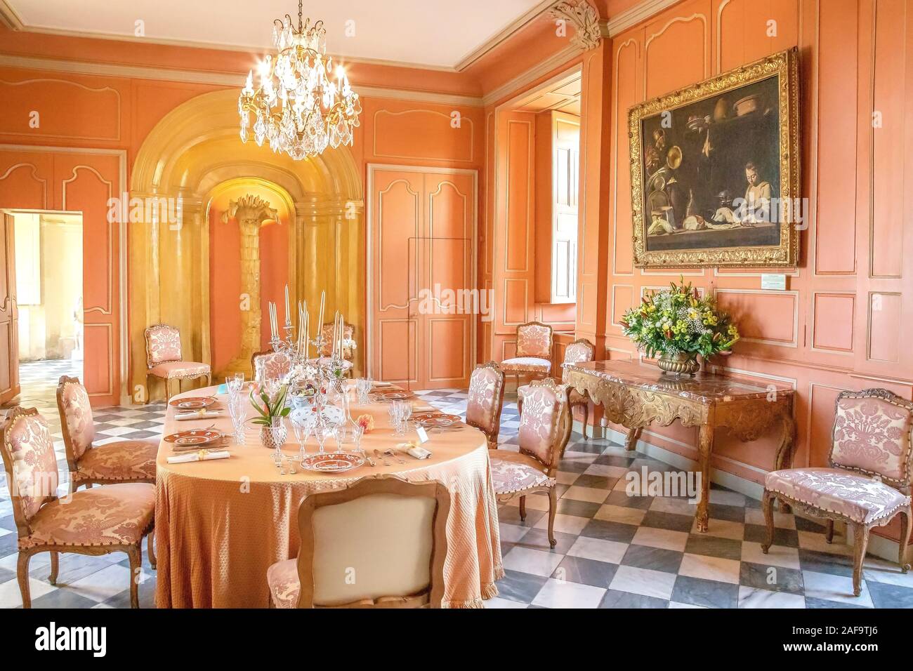 Salle à manger à l'intérieur du château de Villandry, dans la vallée de la Loire, France Banque D'Images