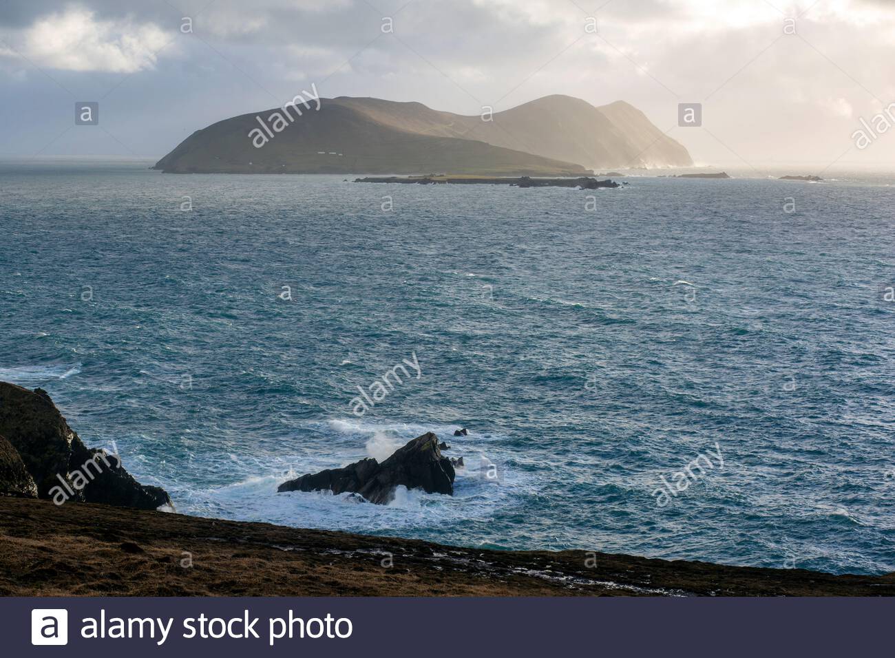 Vue de la Grande Île Blasket, dans le comté de Kerry, Irlande dans la région de langue irlandaise du comté. Banque D'Images