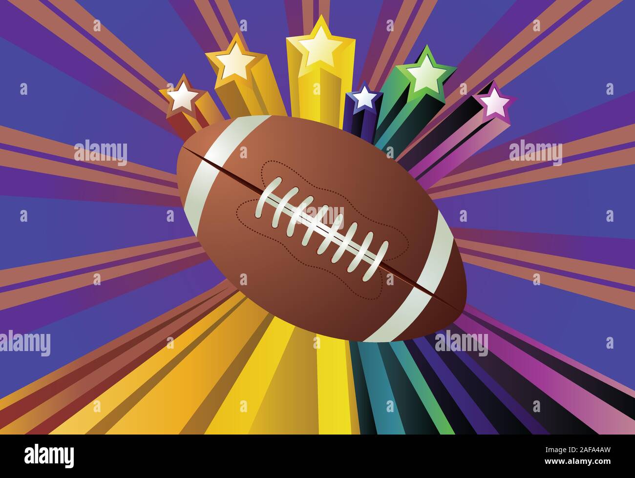 American football, ballon de rugby sur fond coloré avec des rayons. Illustration de Vecteur