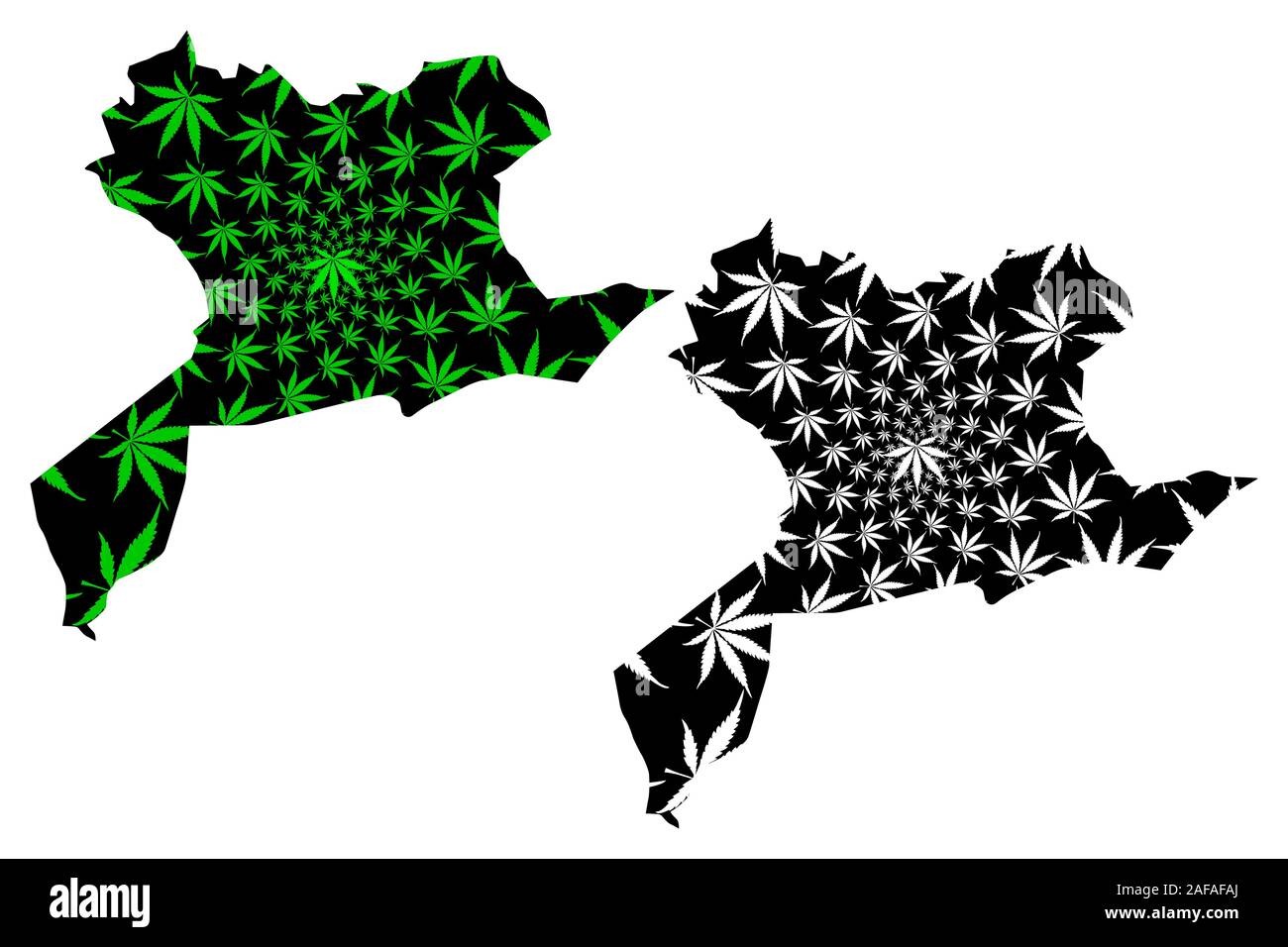 Province de Saida (Provinces de l'Algérie, la République démocratique populaire lao de l'Algérie) la carte est conçue de feuilles de cannabis vert et noir, Saïda carte de marijua Illustration de Vecteur