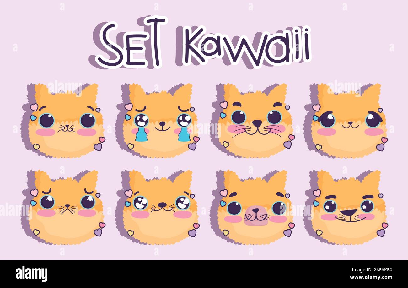 Emoticones Kawaii Cartoon Animal Chat Mignon Visage Vector Illustration Image Vectorielle Stock Alamy Emoticones Kawaii Cartoon Animal Chat Mignon Visage Vector Illustration Image Vectorielle Stock Alamy