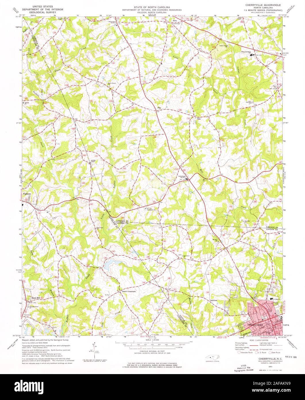Carte TOPO USGS Caroline du NC Cherryville 1641921973 Restauration 24000 Banque D'Images