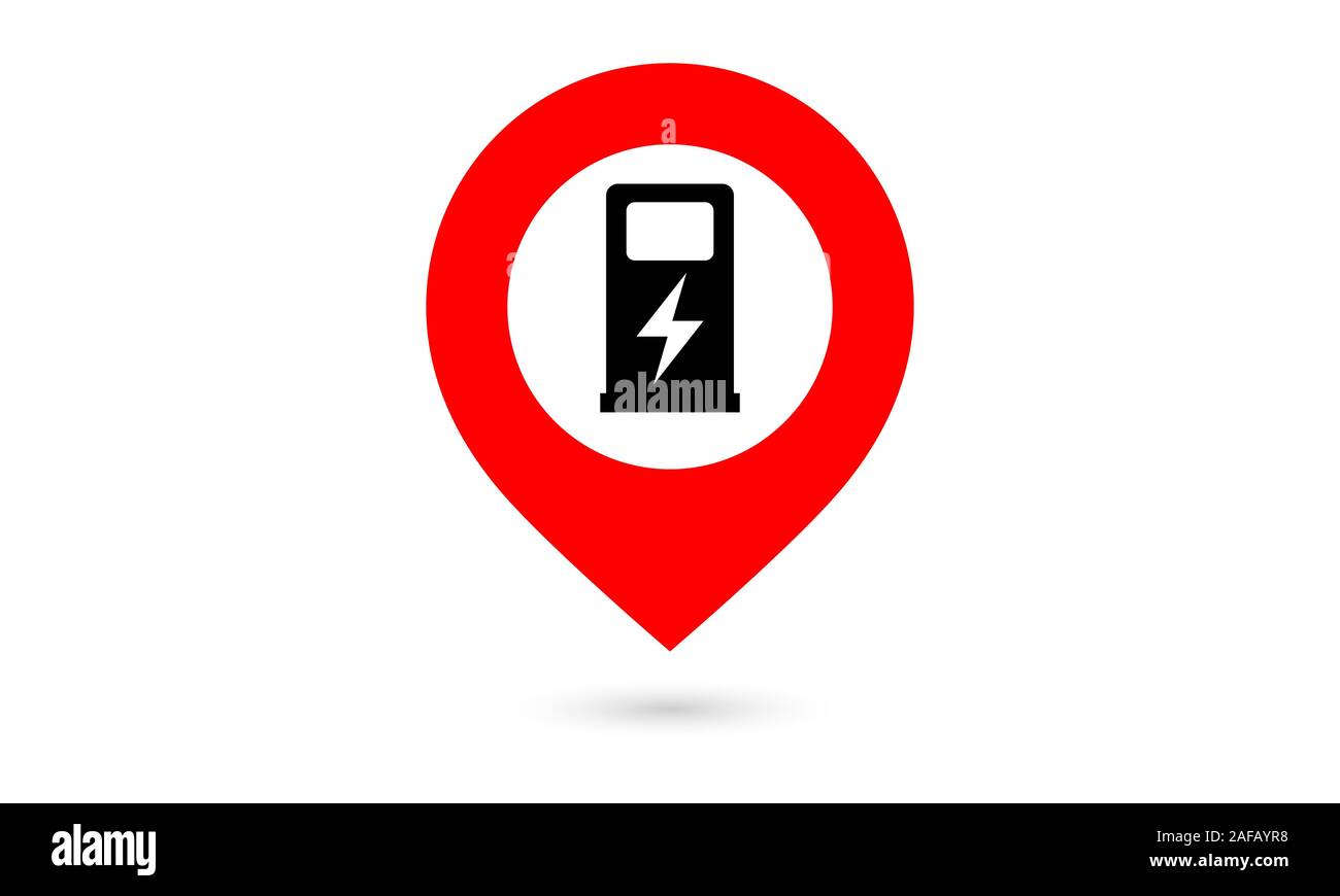 La station de charge de voiture électrique, pointeur de carte pin. Rouge et noir marqueur Illustration de Vecteur