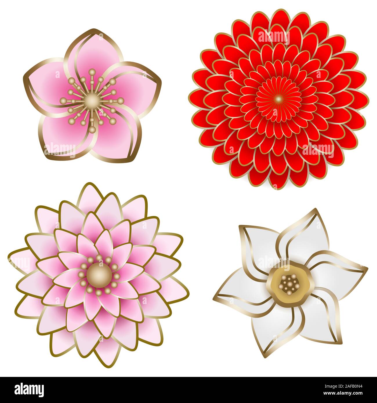 Set de décorations fleurs géométriques et le nouvel an chinois Banque D'Images