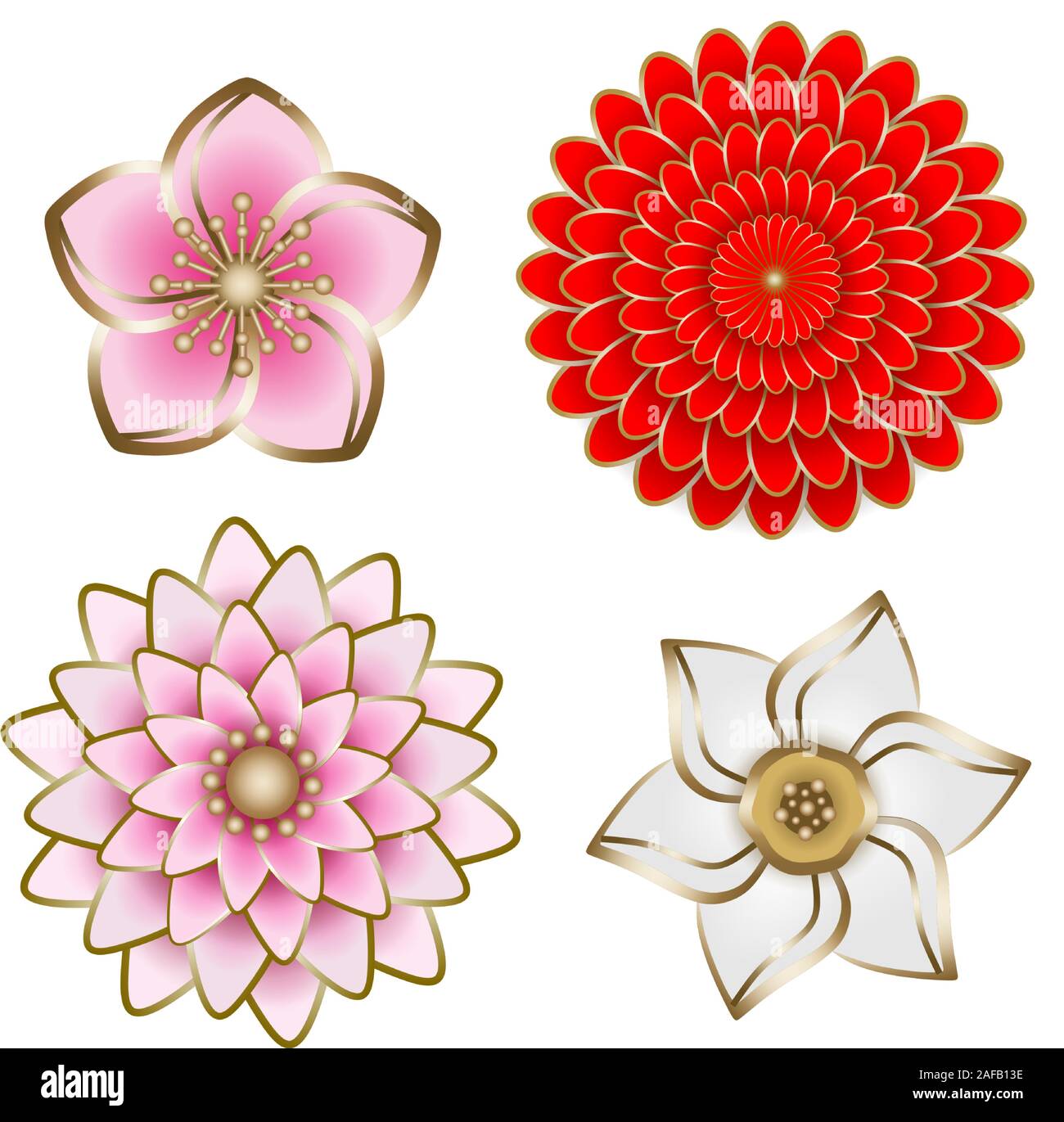 Set de décorations fleurs géométriques et le nouvel an chinois Illustration de Vecteur