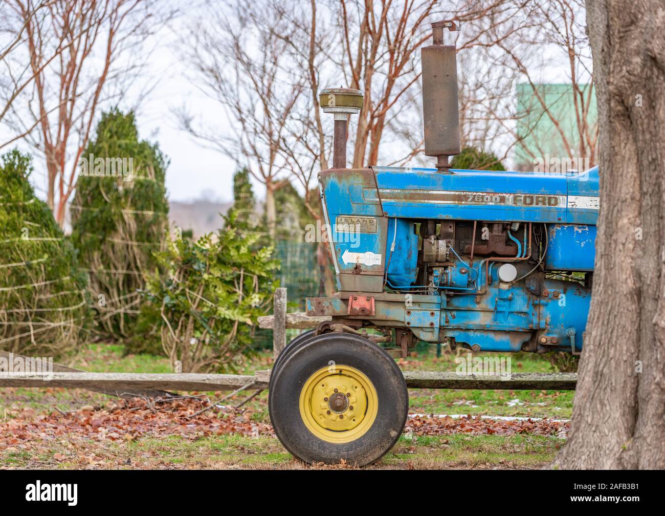 L'extrémité avant d'un vieux tracteur agricole Ford Banque D'Images