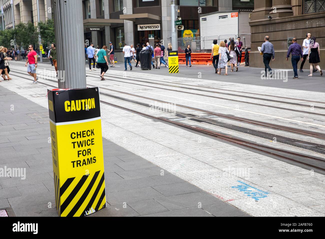 Sydney light rail, mise en garde pour le light rail tramways avant de commencer les opérations en décembre 2019, Sydney, Australie Banque D'Images