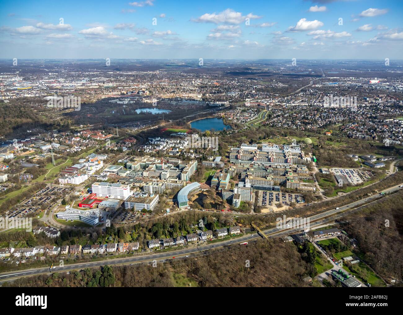 Photo aérienne, de l'Université Heinrich-Heine-Düsseldorf, Düsseldorf, Rhénanie, Hesse, ALLEMAGNE, DE, l'Europe, les oiseaux-lunettes vue, photo aérienne, Banque D'Images