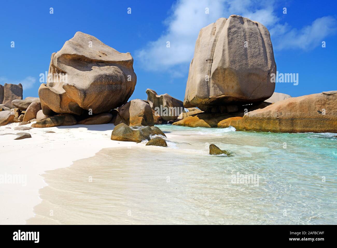 Der extrem schwer erreichbare Traumstrand Anse marron, marron, La Source auch Insel La Digue, Seychellen Banque D'Images