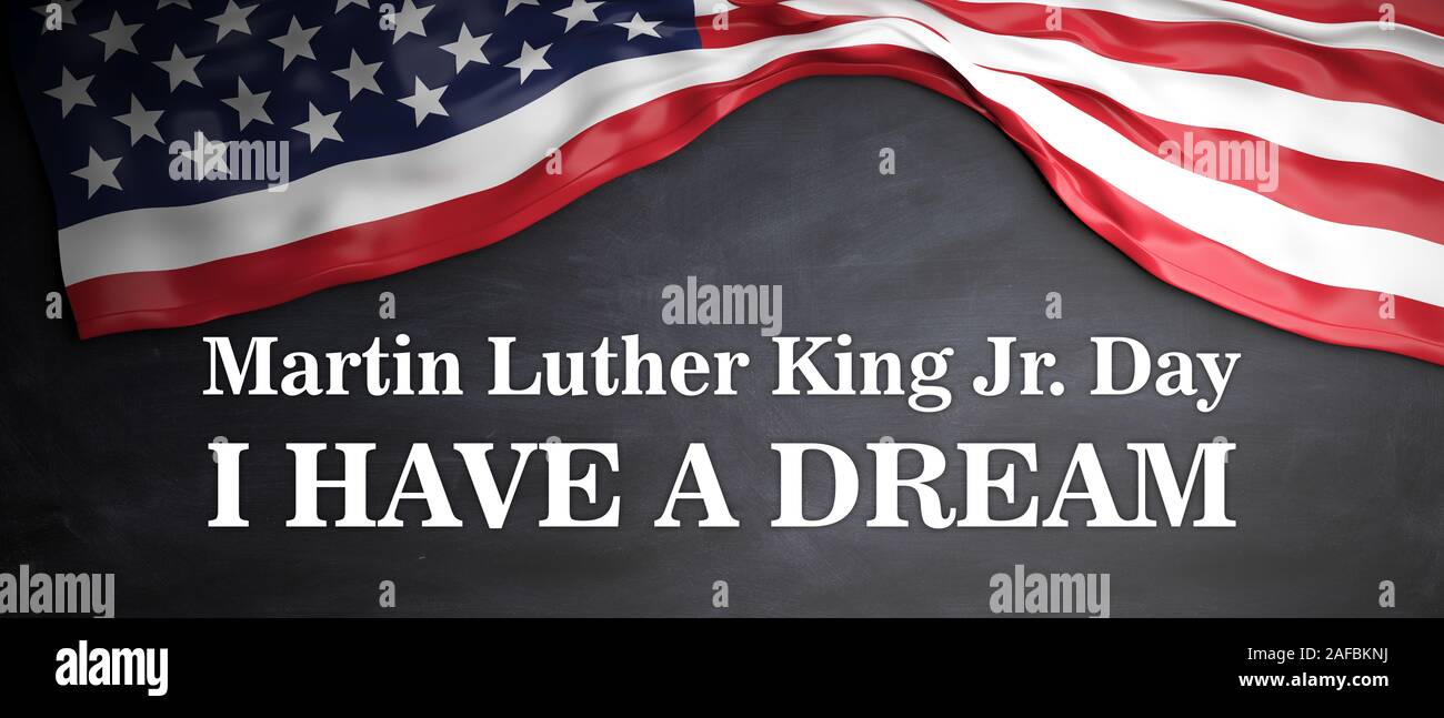 Martin Luther King Day. Martin Luther King jr, J'ai un rêve et texte USA drapeau sur fond de bois, US National holiday card modèle. 3d illustration Banque D'Images