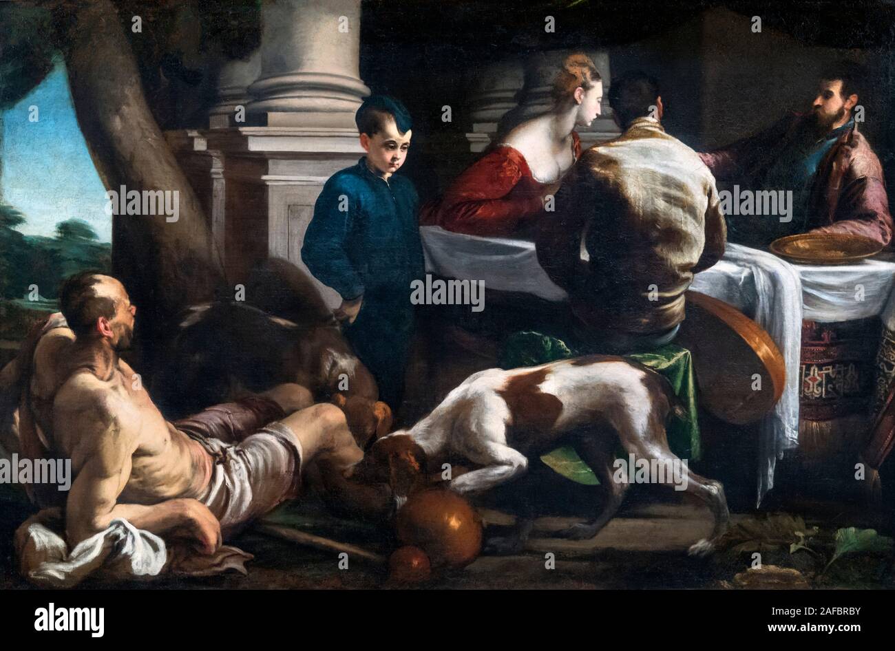 Lazare et le riche de Jacopo Bassano (1510-1592), huile sur toile, c.1550. La peinture est une interprétation de la parabole de l'homme riche et Lazare, Luc 16:19-31 Banque D'Images