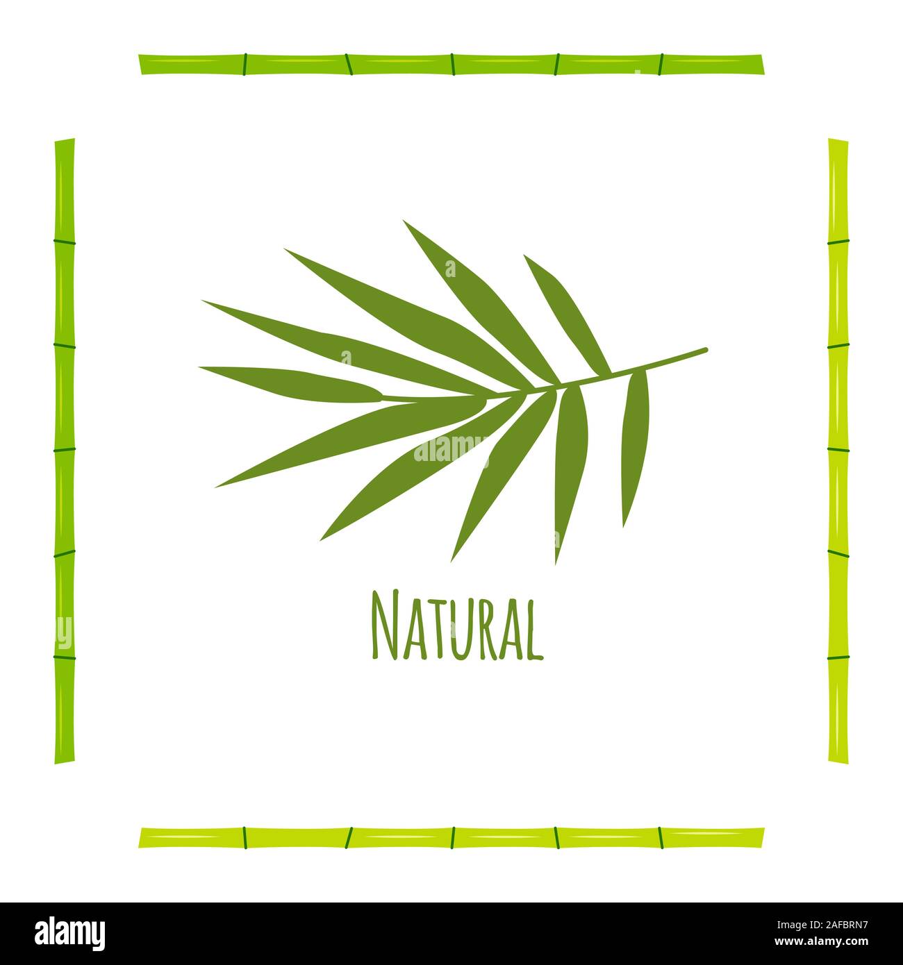 Une branche avec des feuilles de bambou vert illustration sur fond blanc avec des tiges dans la forme du cadre naturel et l'inscription. Des plantes tropicales Illustration de Vecteur