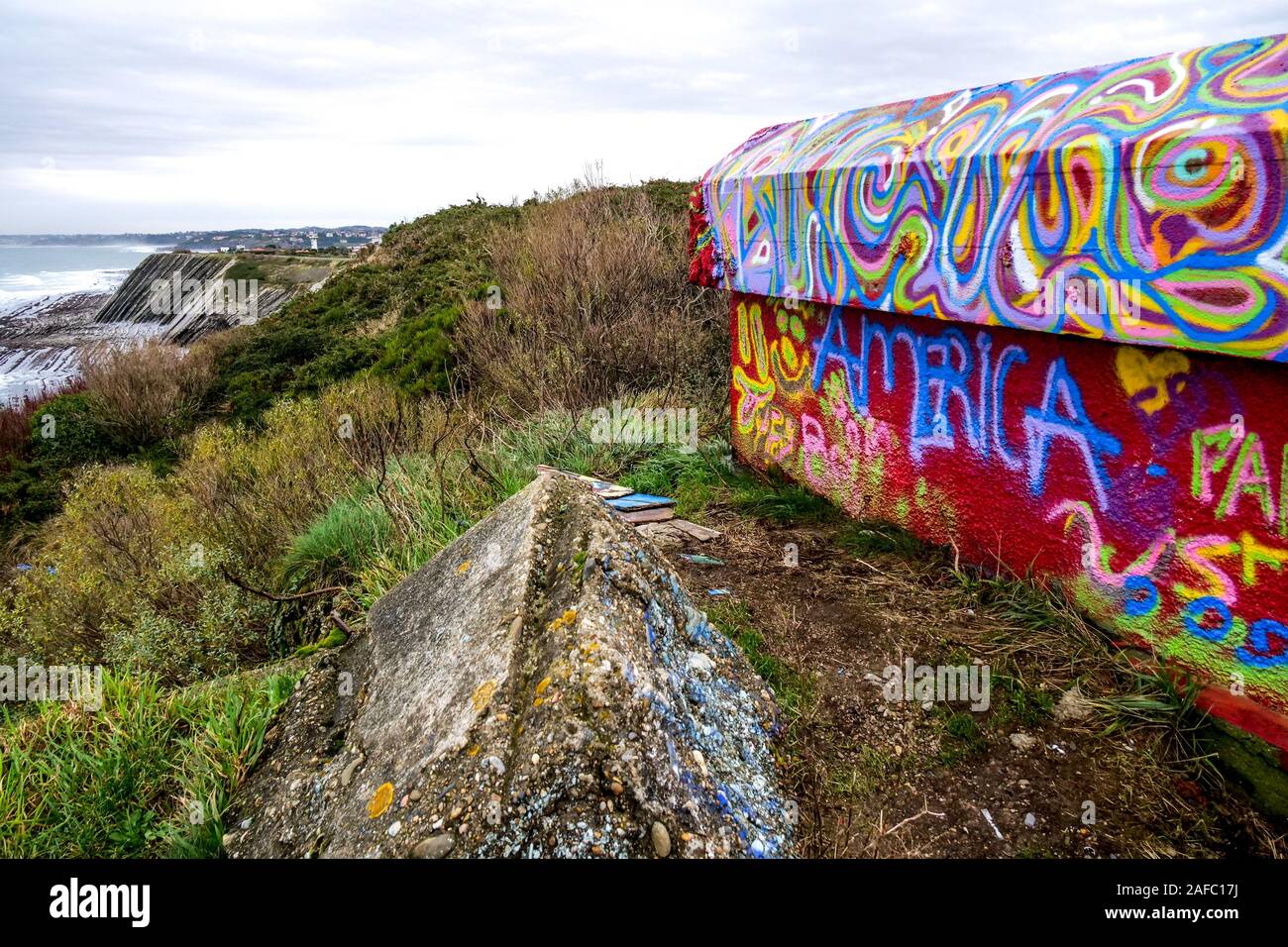 Blockhaus de la Corniche, Bunker, Côte d'Urugne, Pyrénées-Atlantiques, France Banque D'Images