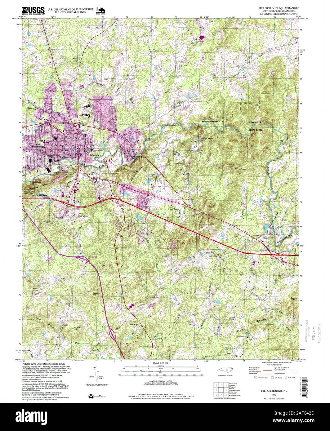 Caroline du Nord carte TOPO USGS Hillsborough NC 1621891997 Restauration 24000 Banque D'Images