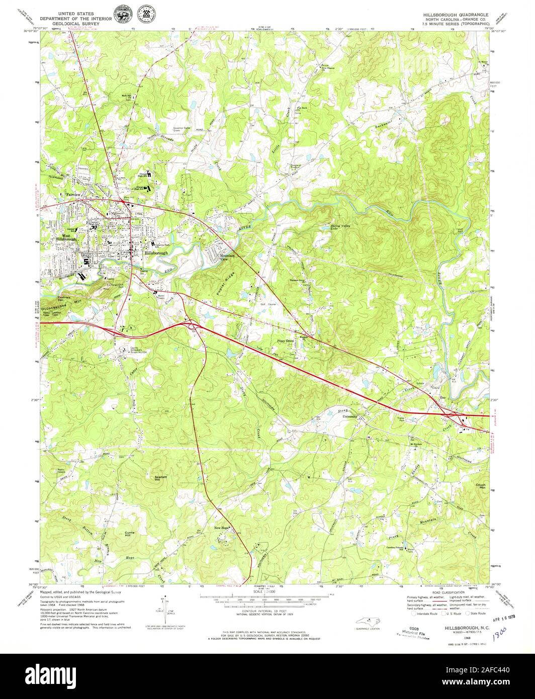 Caroline du Nord carte TOPO USGS Hillsborough NC 1626691968 Restauration 24000 Banque D'Images