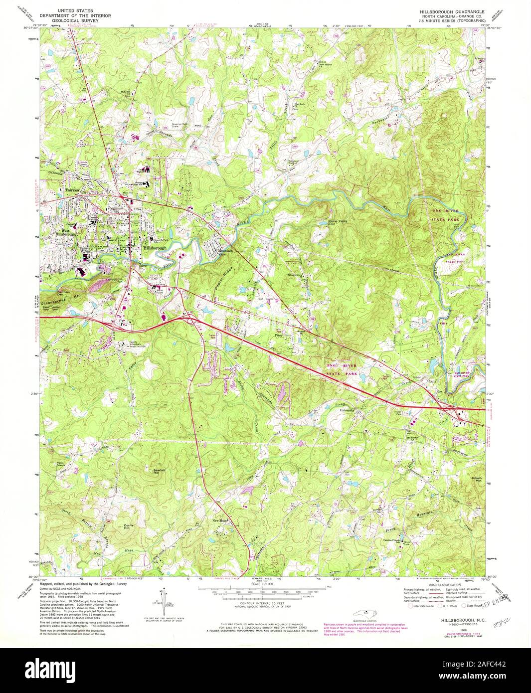 Caroline du Nord carte TOPO USGS Hillsborough NC 1626701968 Restauration 24000 Banque D'Images