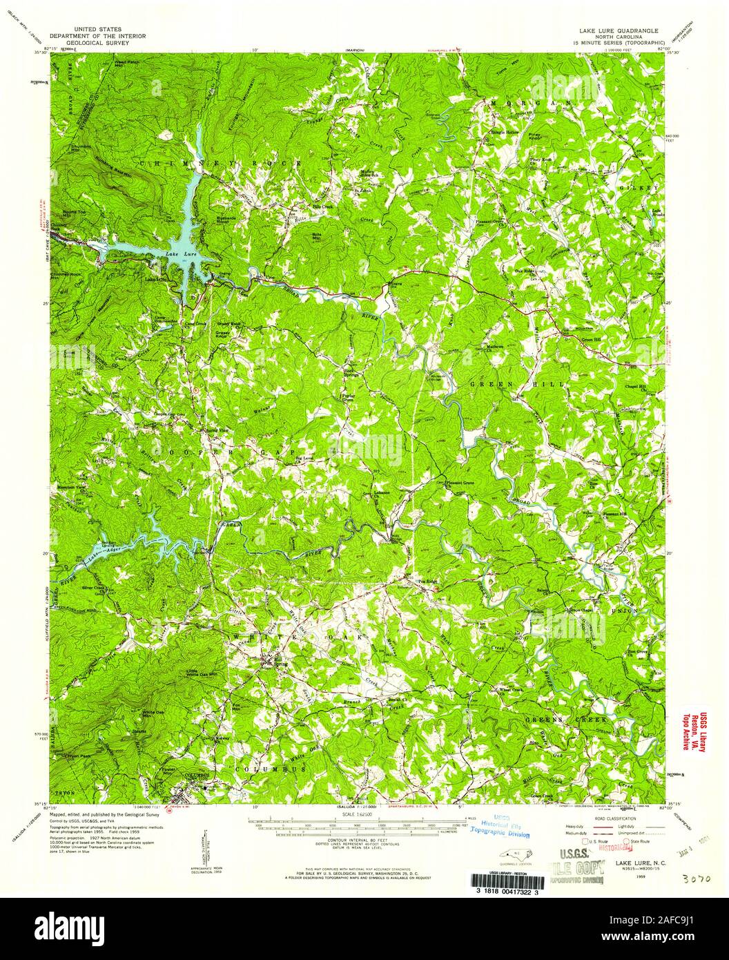 Carte TOPO USGS Caroline du NC Lake Lure 1627991959 Restauration 62500 Banque D'Images