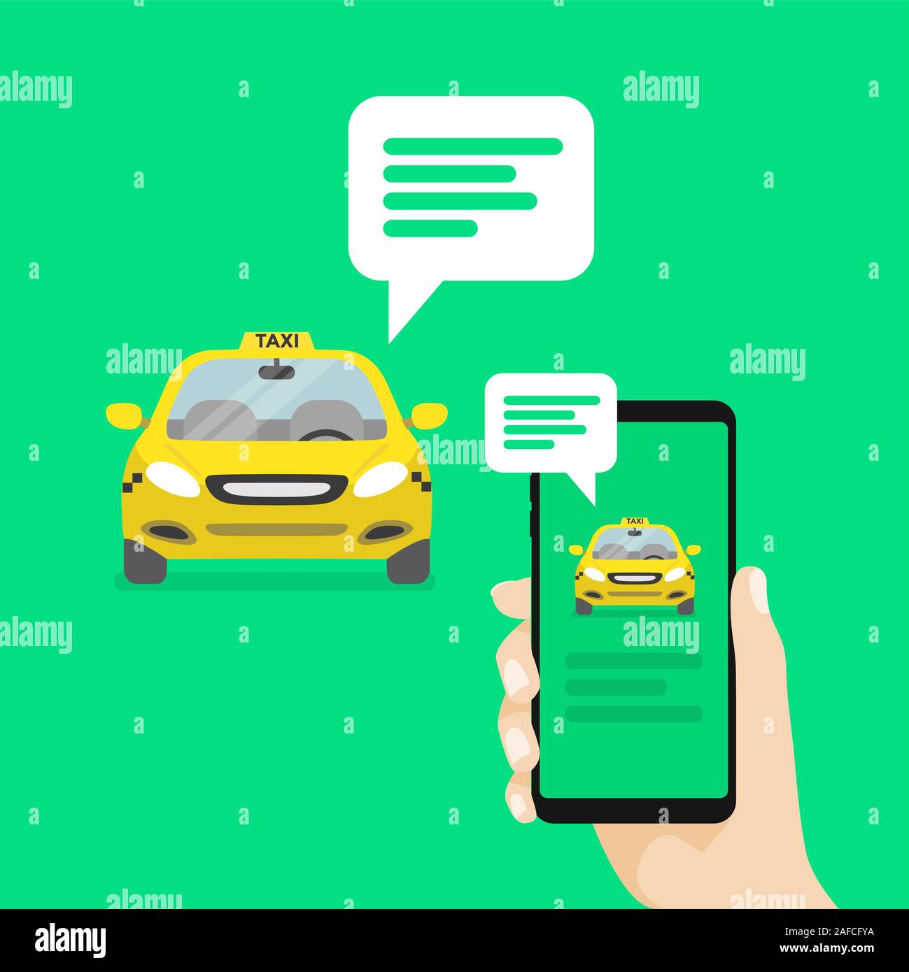 Hand holding smartphone avec les notifications de messages et ne s'approche de la cabine. Illustration de Vecteur
