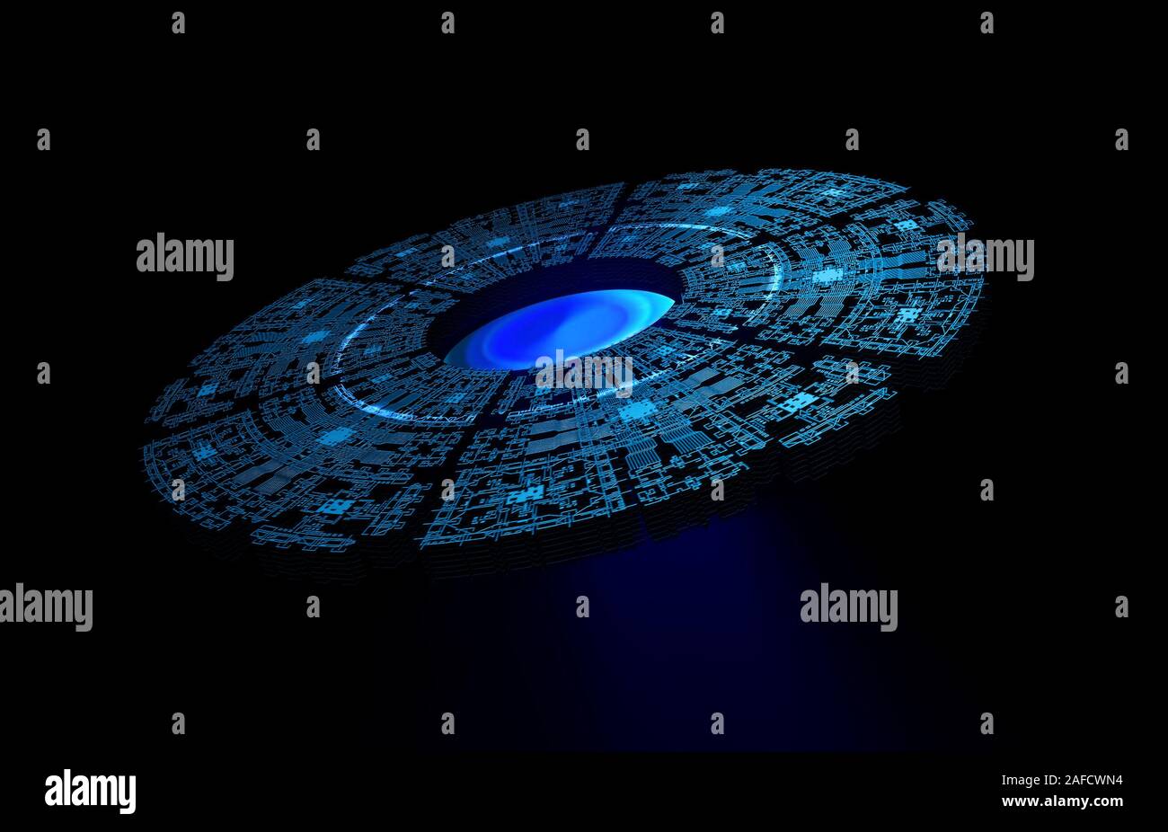 La Station spatiale exotiques isolé sur fond noir Banque D'Images