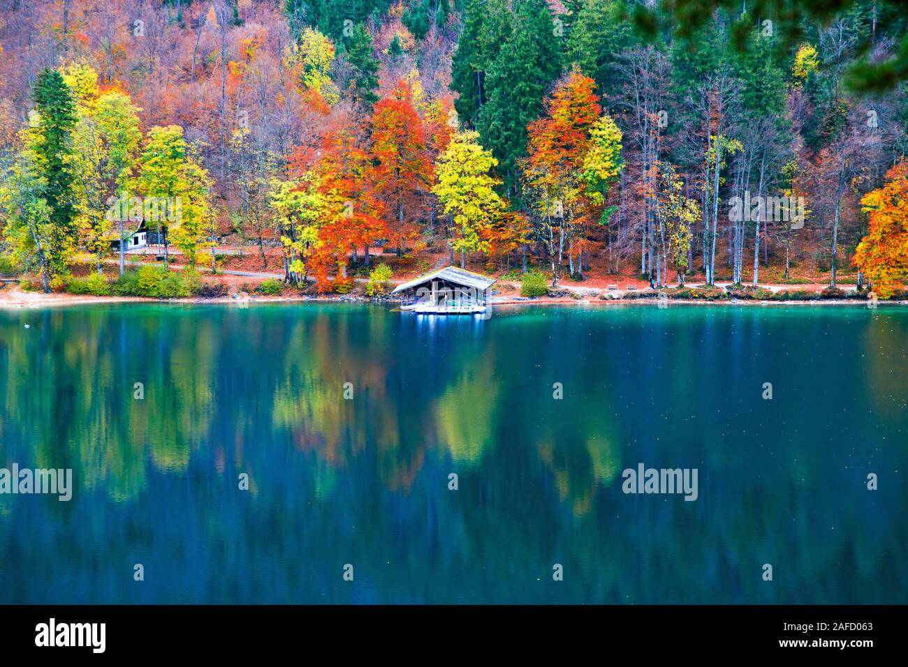 Dans le lac Alpsee alpes bavaroises à l'automne - Schwangau - Allemagne. Banque D'Images