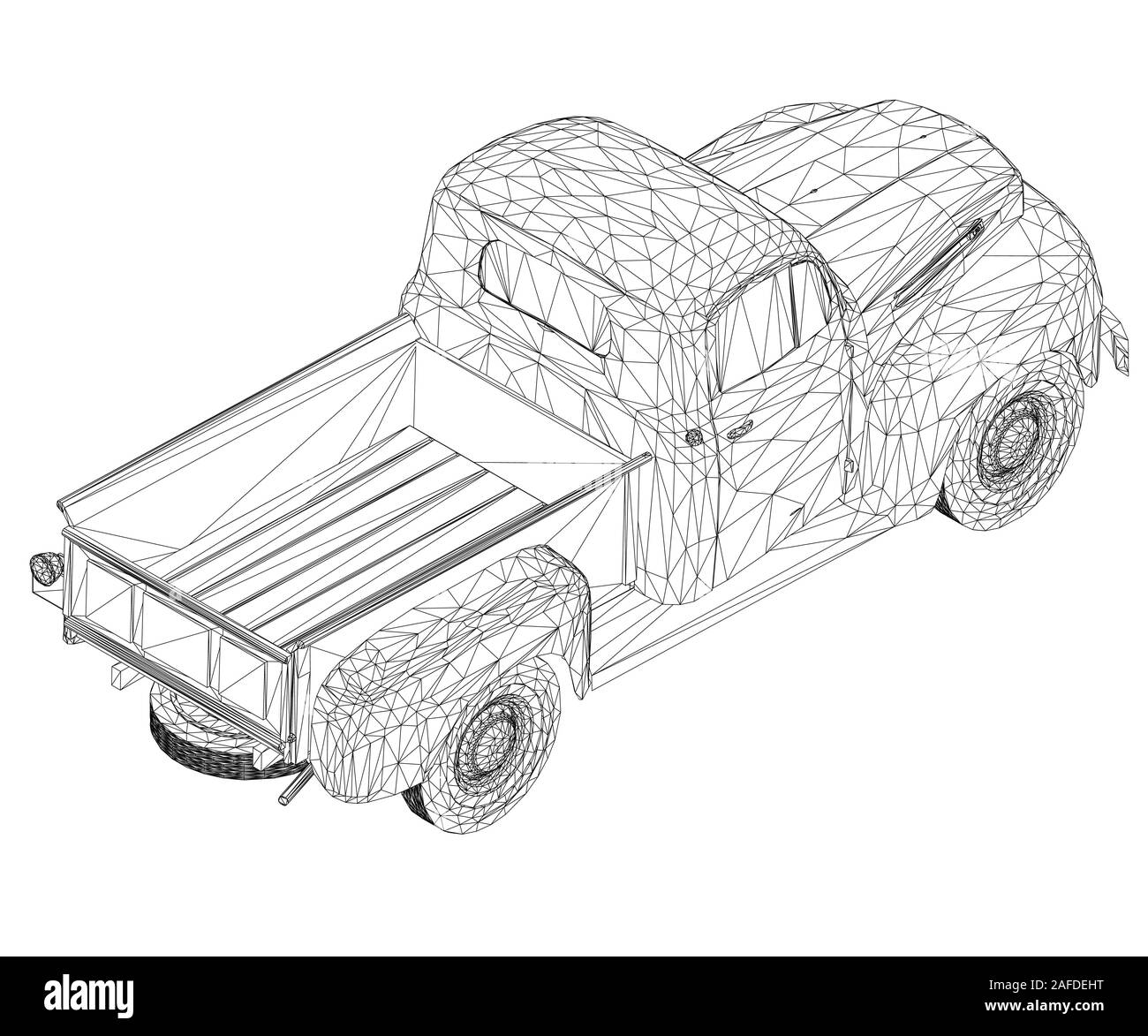En fil de fer d'un vieux camion isolé sur un fond blanc. Vue isométrique. Vector illustration. Illustration de Vecteur