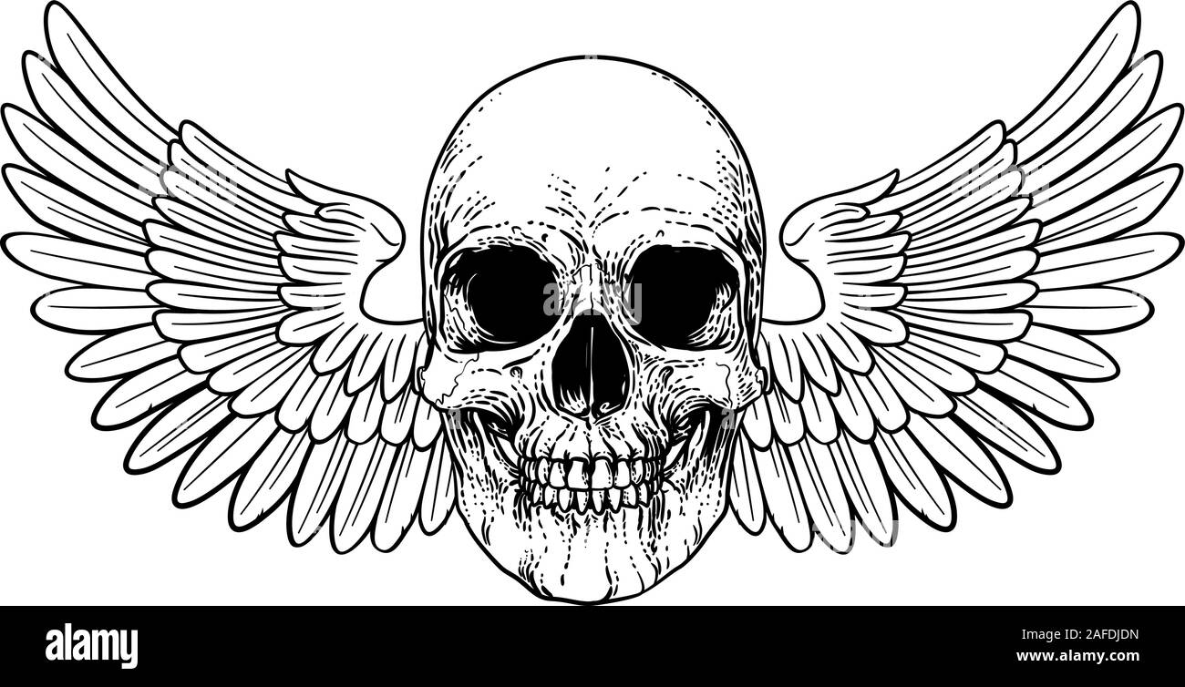 Winged Skull Vintage Illustration gravure sur bois Illustration de Vecteur