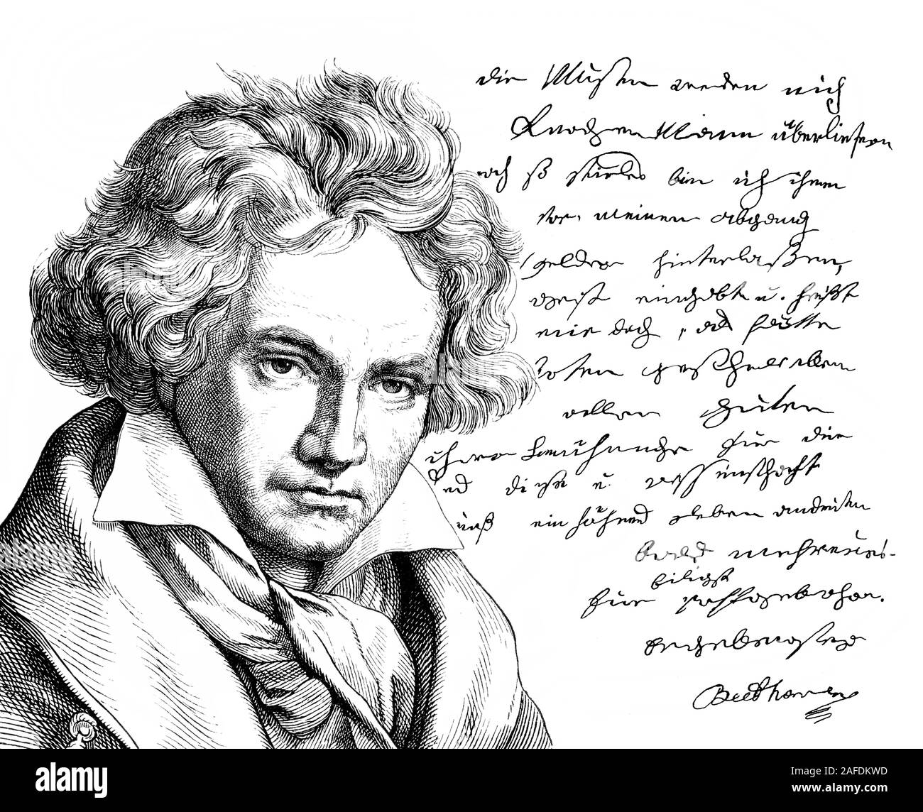 Lettre écrite par Beethoven à son éditeur Schott, Ludwig van Beethoven, compositeur allemand, 1770 -1827 Banque D'Images