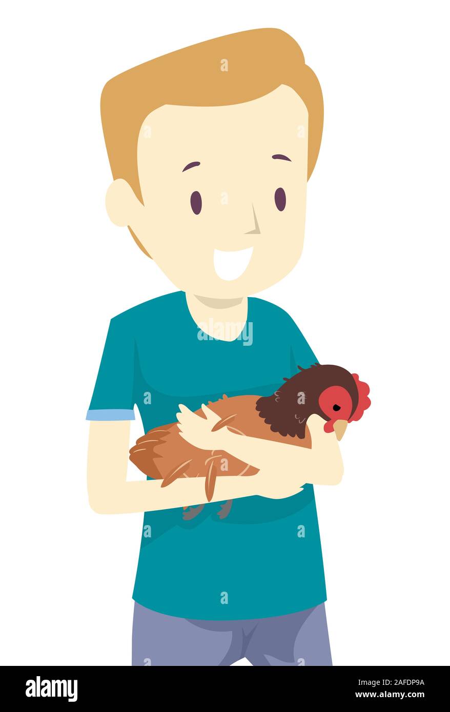 Illustration d'un homme tenant et enregistrement d'un Poulet indigène Banque D'Images