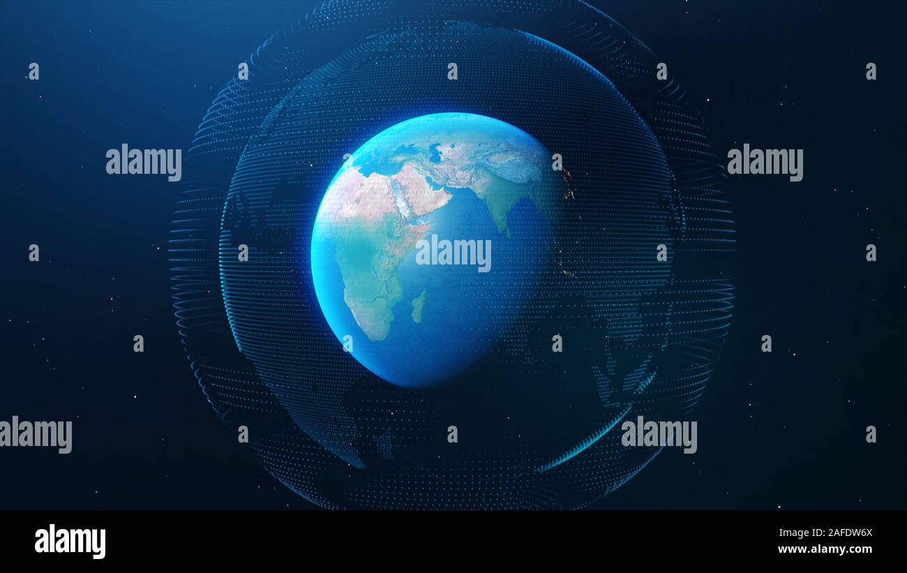 Connexion au réseau mondial. Concept de fond avec la planète Terre. Internet et la technologie. Fond bleu. Le rendu 3D de la planète Terre, des éléments de Banque D'Images