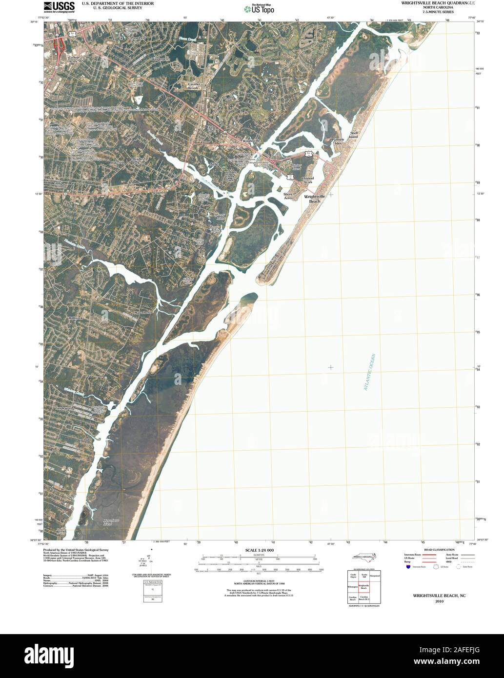 Carte TOPO USGS Caroline du NC Wrightsville Beach 20100827 Restauration TM Banque D'Images