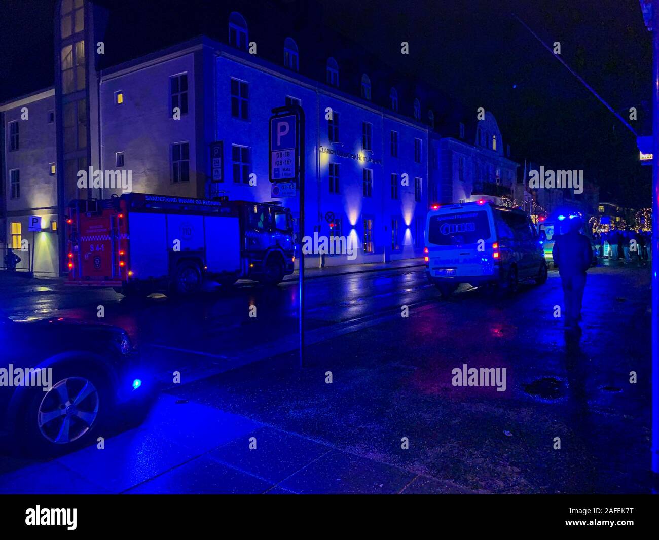 Sandefjord, Norvège, 13, décembre 2019 : alarme incendie dans le garage, personne n'a été blessé et rien n'a brûlé Banque D'Images