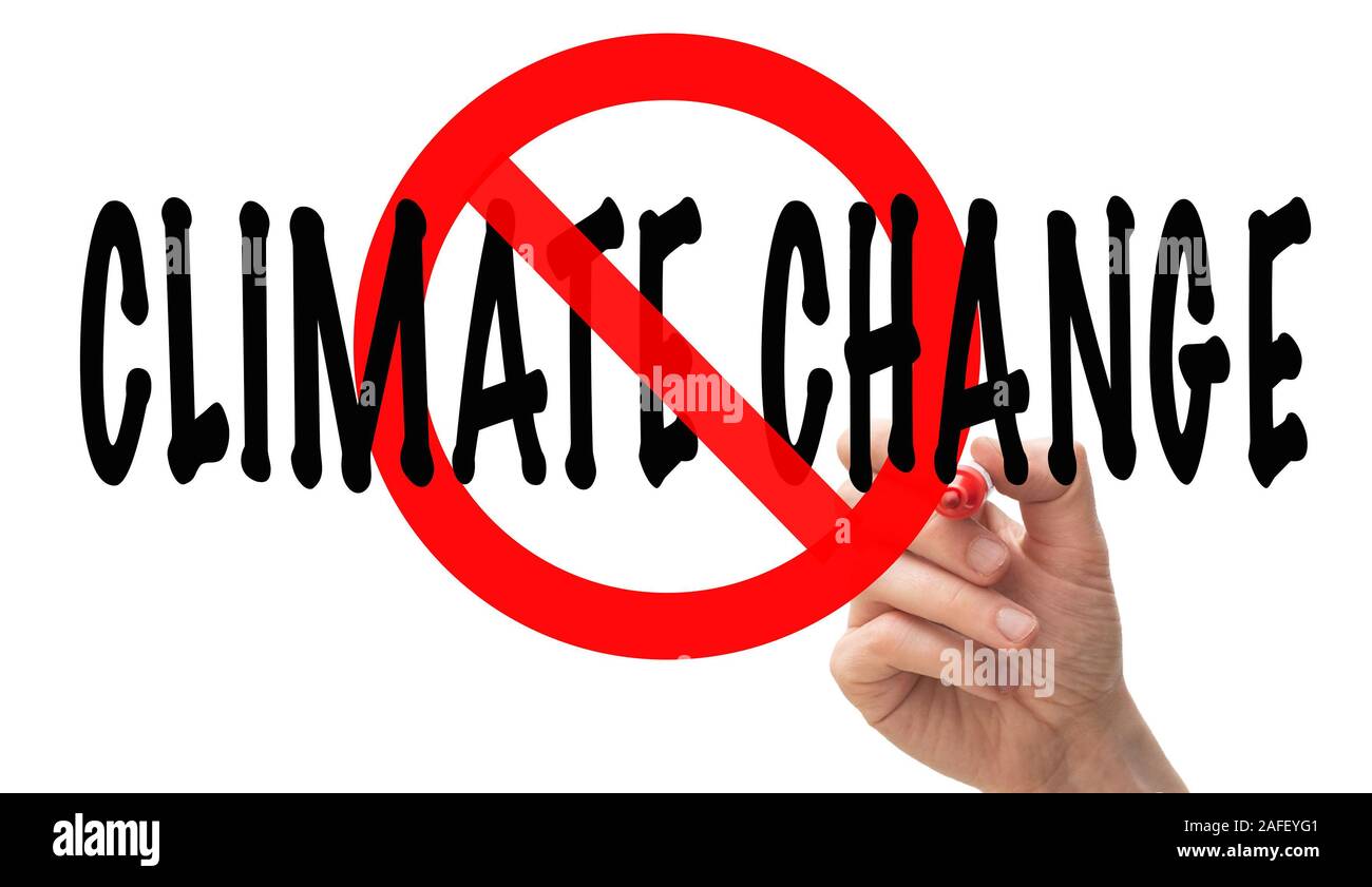 Homme dessin à la main un panneau d'arrêt autour de l'expression changement climatique Banque D'Images