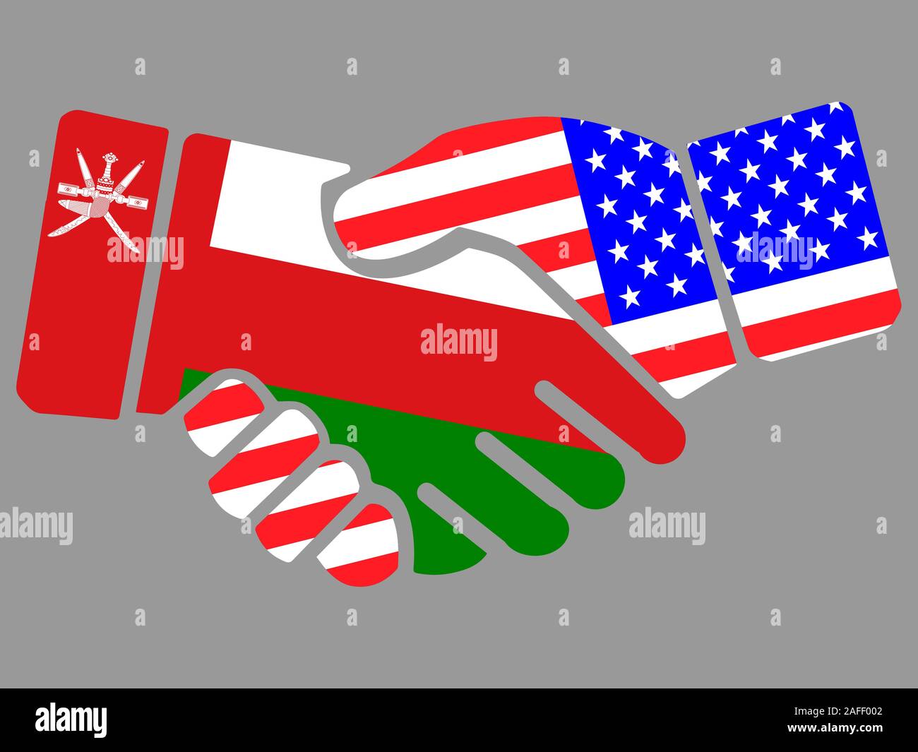 Oman et les États-Unis signalent le vecteur de poignée de main Illustration de Vecteur