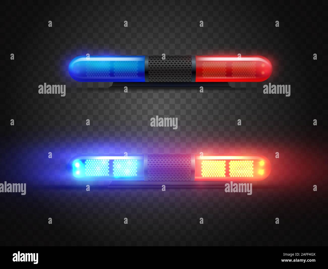 Jeu de clignotants led police réaliste. Les lumières rouge et bleu. Balise transparente pour les situations d'urgence. Illustration de Vecteur