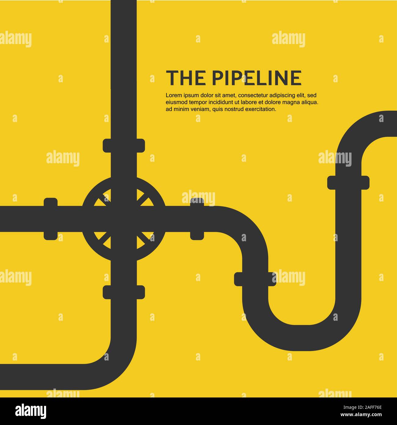 Contexte industriel jaune avec pipeline. L'huile, l'eau ou gazoduc avec raccords et vannes. Vector illustration Illustration de Vecteur