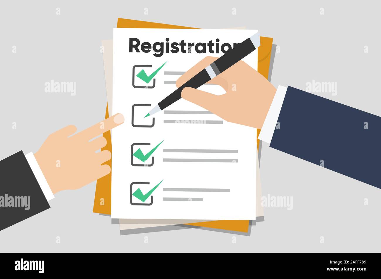 Maintenez l'homme presse-papiers d'inscription avec liste de contrôle. Tenir la main de l'homme dans le presse-papiers. Modèle plat, vector illustration Illustration de Vecteur