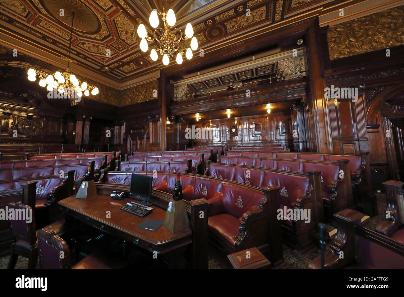 Salle de débat,Glasgow City Chambers,hôtel de ville,George Square,Strathclyde,Scotland,UK, G2 1DU Banque D'Images