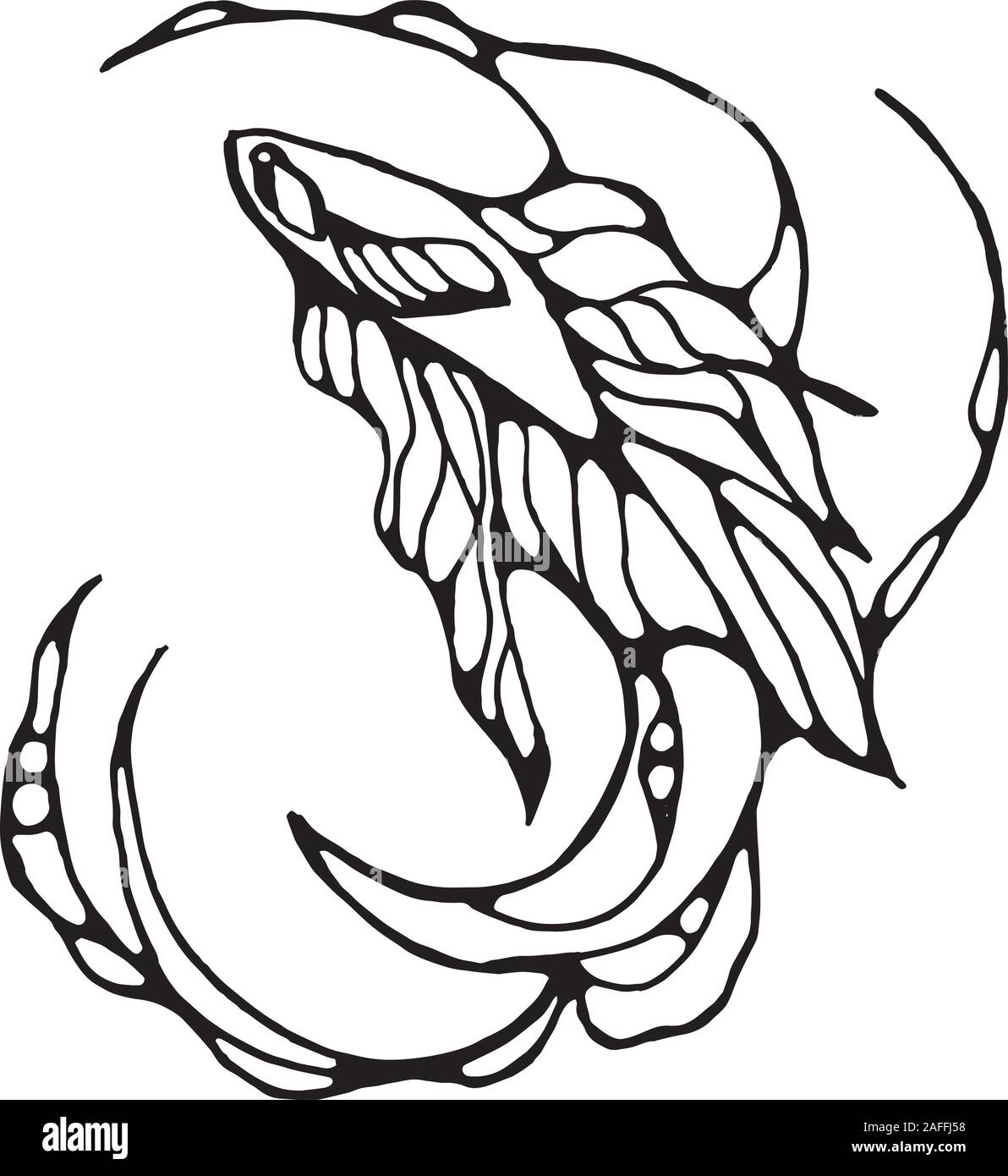 Illustration dans la forme d'un coquelet et mer vague poisson. Illustration de Vecteur