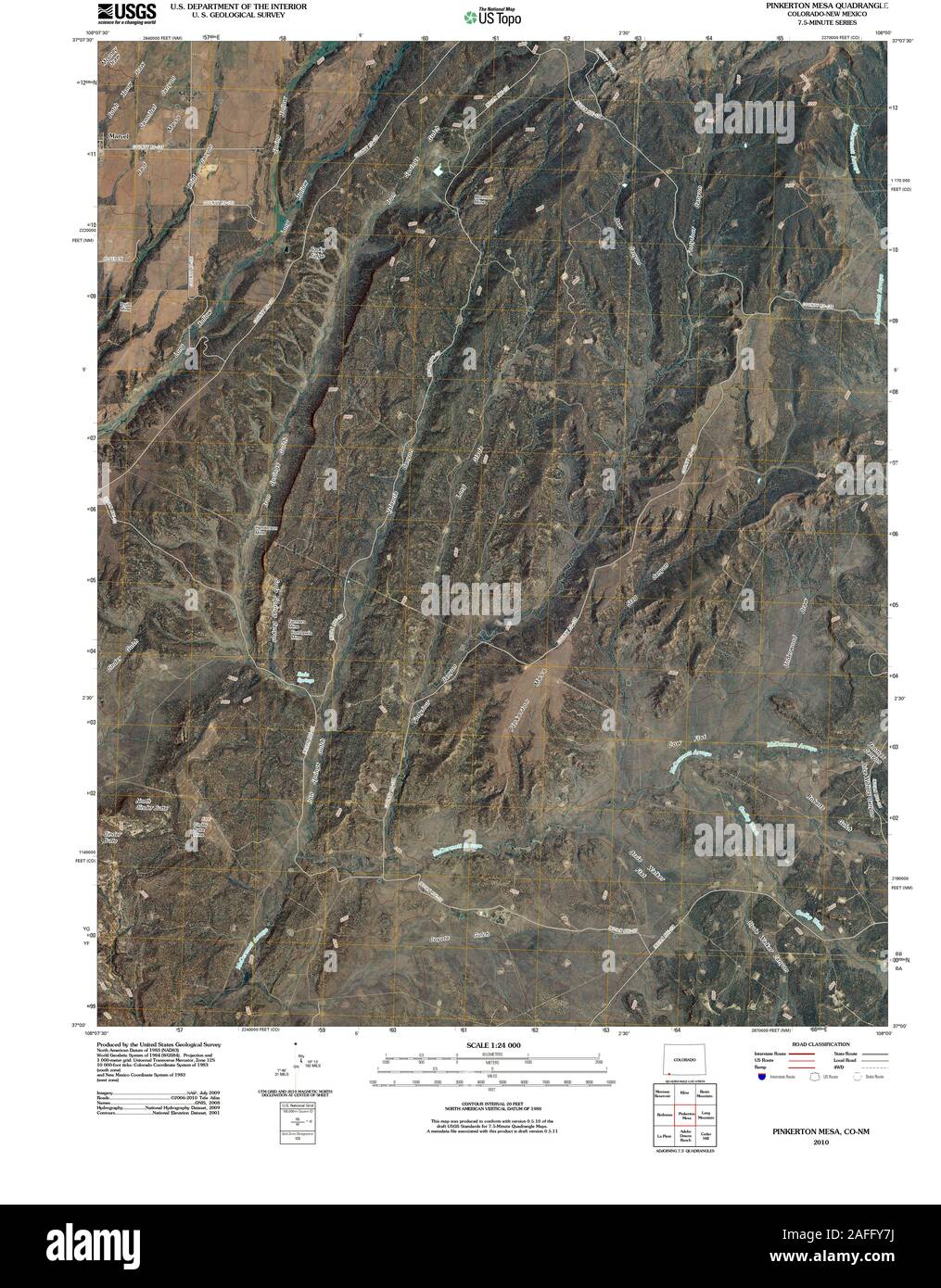 Carte TOPO USGS Nouveau Mexique CO Pinkerton Mesa 20100928 Restauration TM Banque D'Images