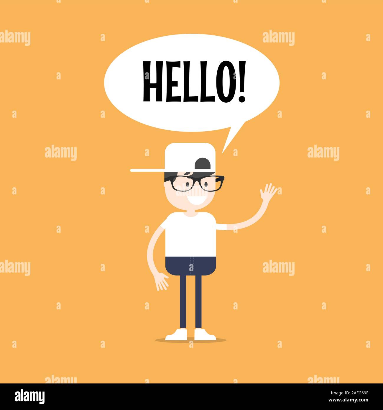 Friendly nerd en disant 'Bonjour' et en agitant la main. vector Illustration de Vecteur