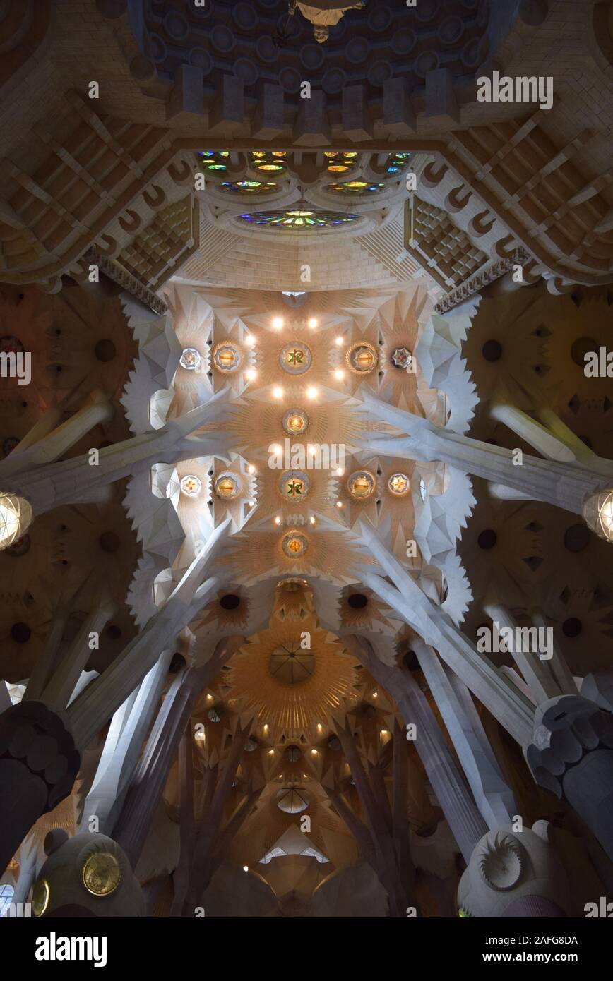 La voûte de la grande nef de la Sagrada Familia. Banque D'Images