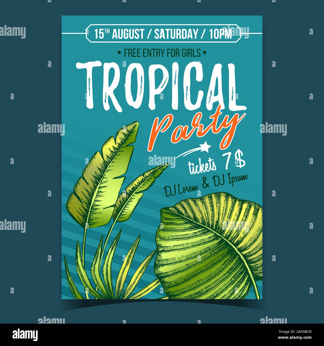 Licuala Grandis Feuilles Bush exotiques Poster Vector Illustration de Vecteur