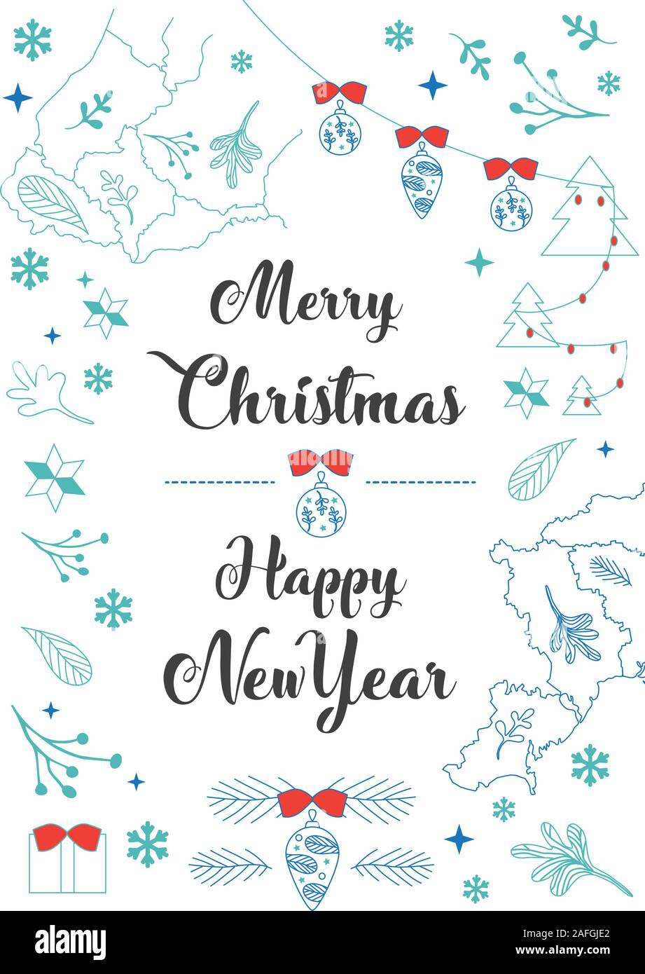 Joyeux Noel Et Bonne Annee Imprimer Carte Postale A5 Modele Pour Couvrir Maison De Banniere Invitation Sur La Nature Avec Des Cartes Des Cadeaux Des Jouets Des Feuilles Image Vectorielle Stock