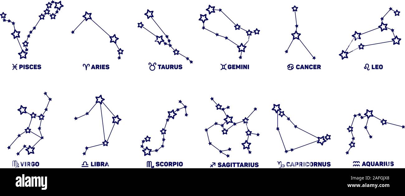 Tatouage Signe Astrologique Lion Constellation Vector Set de signes du zodiaque, les étoiles, les constellations de  couleur bleue sur fond blanc, Facebook. Logo, tatouage, illustration.  Prévisions astrologiques Image Vectorielle Stock - Alamy