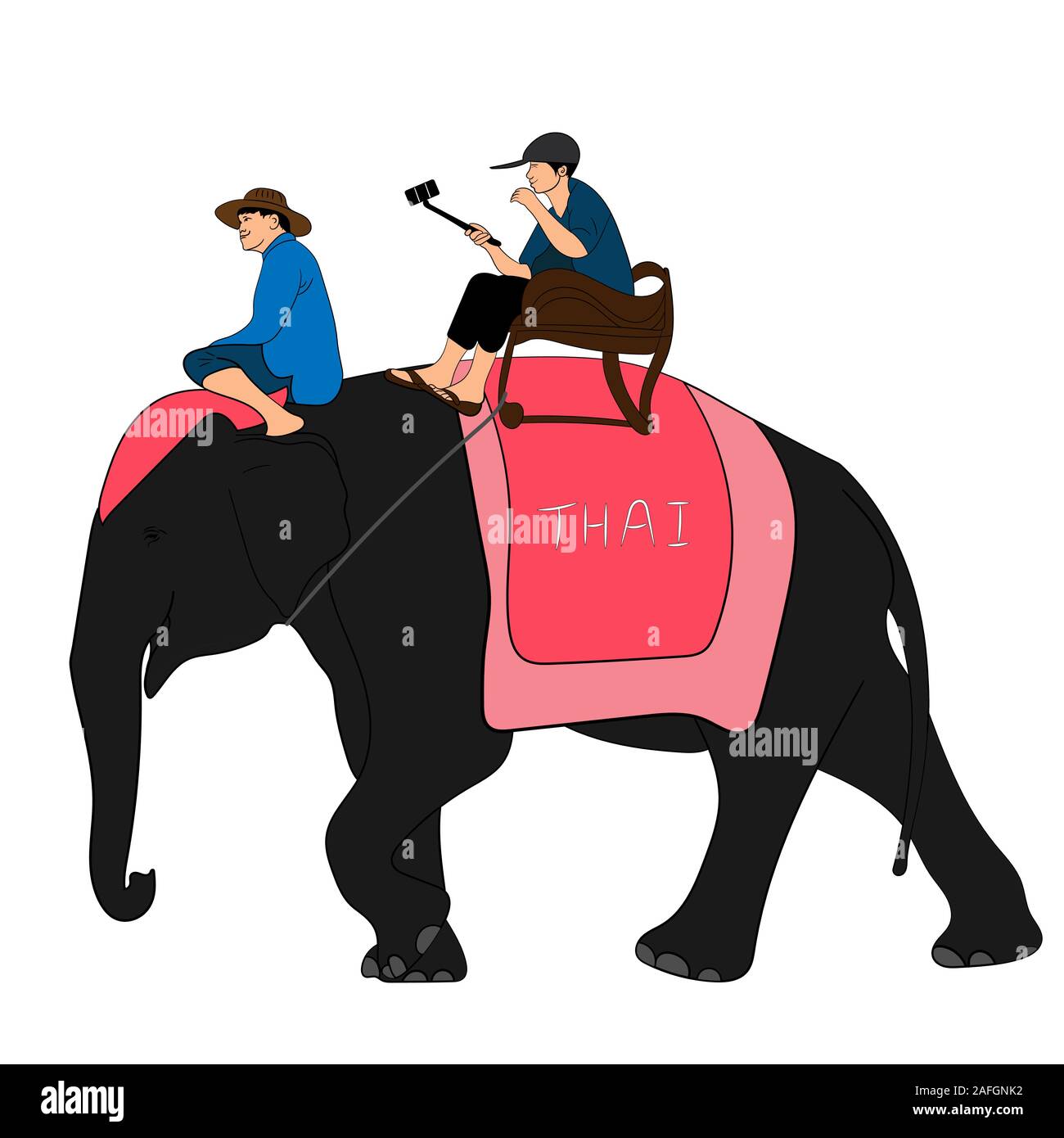 Contrôler les éléphants par un éléphant mahout et l'assis sur un éléphant ride tour art dessin illustration vectorielle Illustration de Vecteur