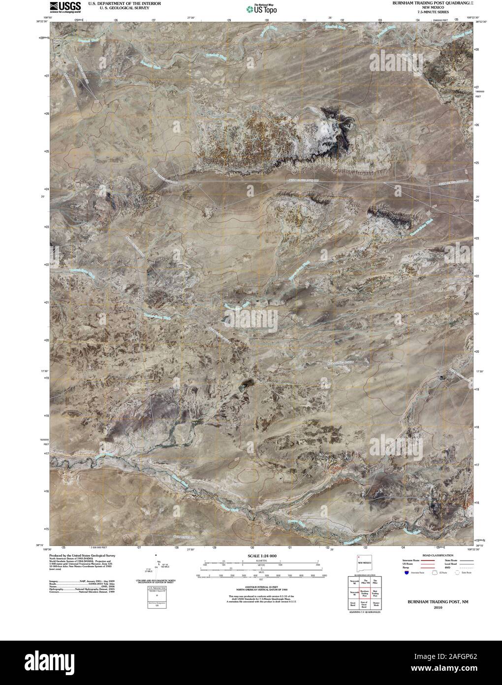 Carte TOPO USGS New Mexico NM Burnham Trading Post 20100827 Restauration TM Banque D'Images