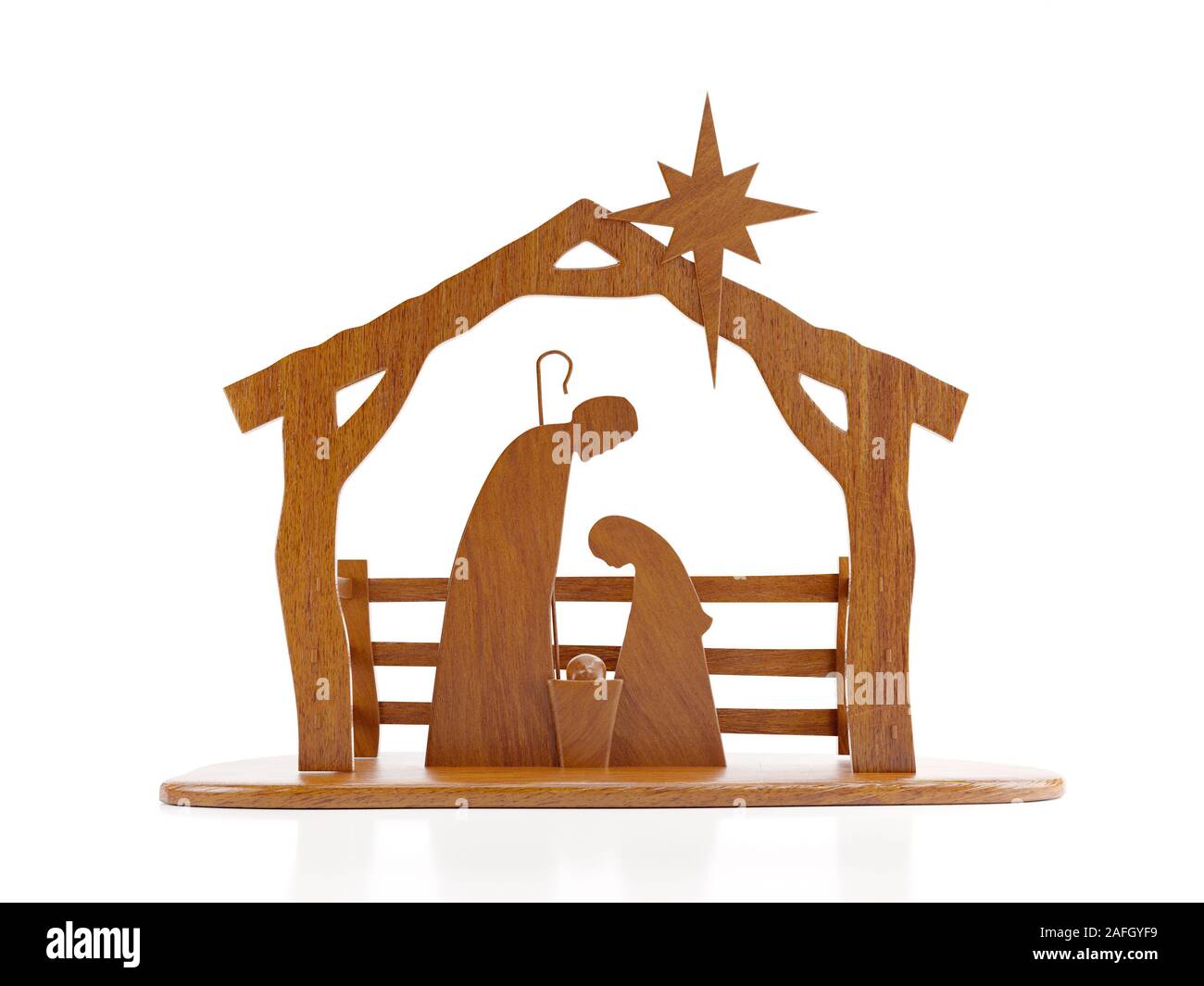 La crèche de Noël scène natif à partir de bois coupé sur fond blanc Banque D'Images