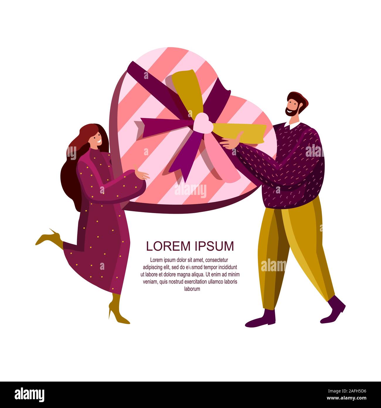 La Femme Et L Homme Festif Heureux Aimant D Amis Couple Romantique Donnant Un Present Pour La Saint Valentin Un Anniversaire Un Anniversaire De Mariage Ou De Noel Image Vectorielle Stock Alamy